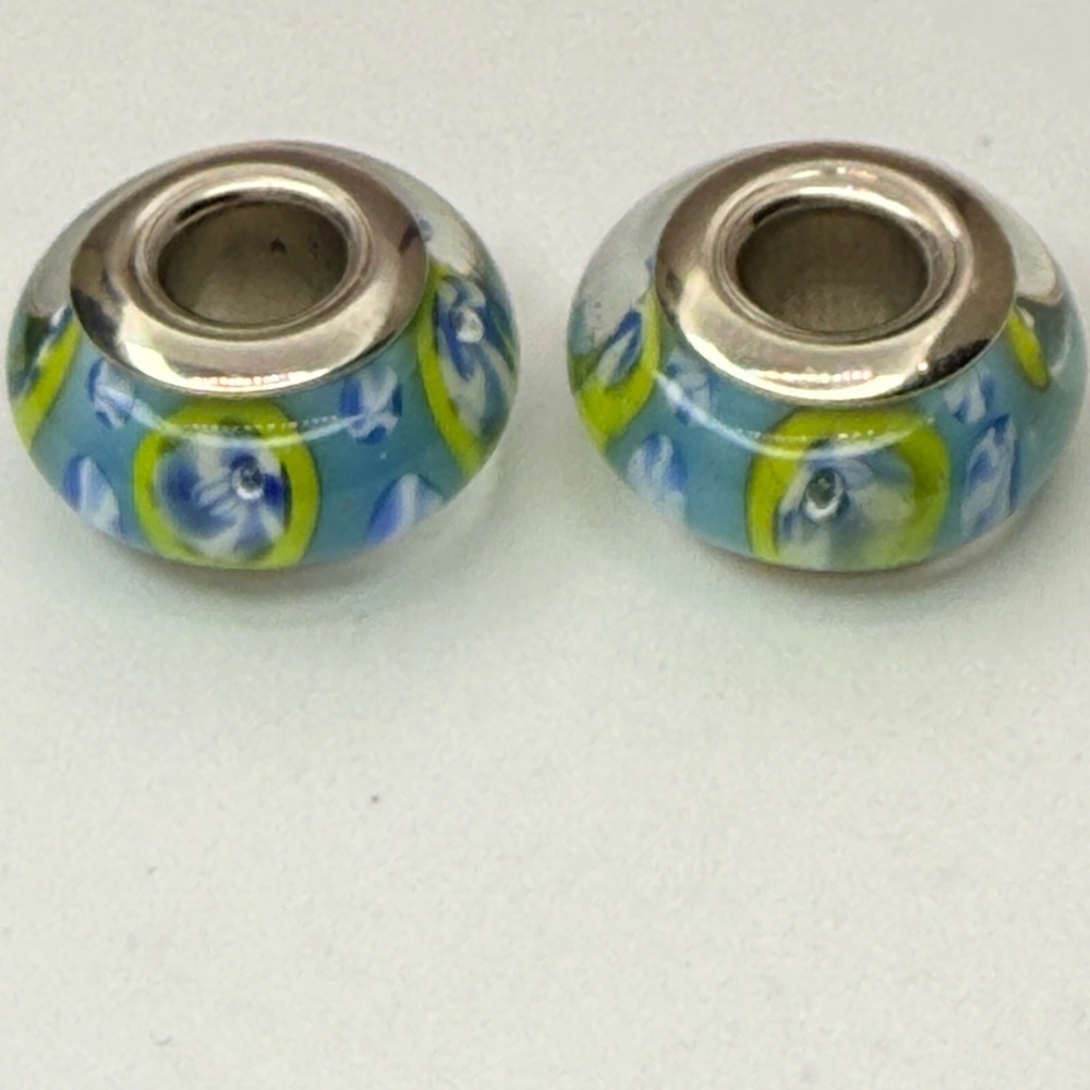 New Artisan Blown Glass Bead Charms Sterling Core – Pair